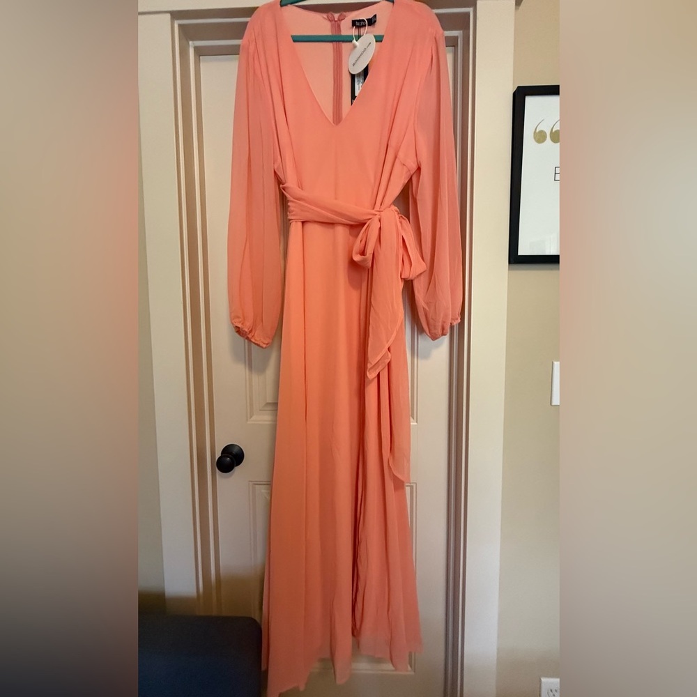 Boohoo Orange Pink Long Sleeve Wrap Gown